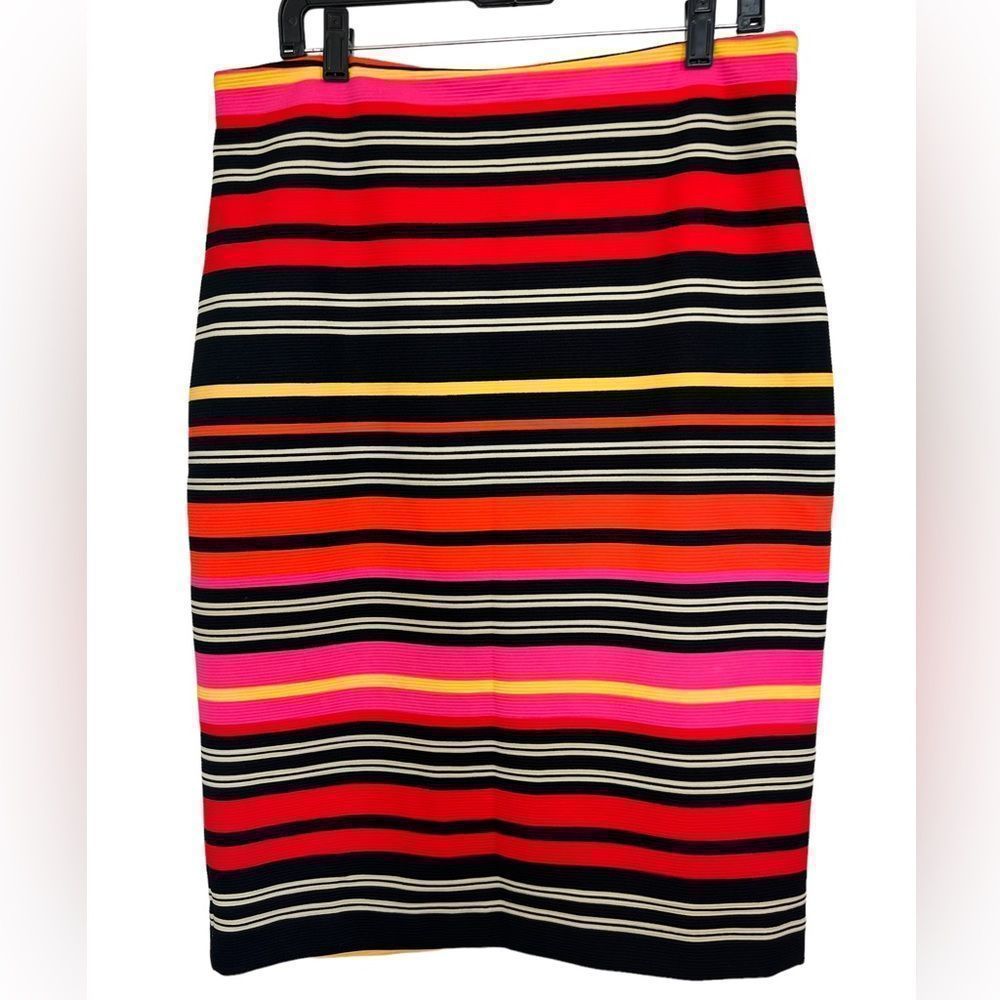 New York & Company Pink/Orange Multi Striped Dopamine Dressing Pencil Skirt